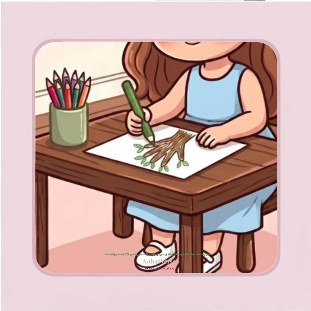 Lena, a little artist, drawing a tree at her desk